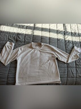 Athleta Seasoft Long Sleeve Crewneck Tee in Light Beige